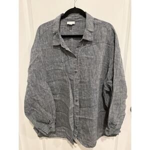 J Jill Love Linen Long Sleeve Black Button-up Shirt, Size 4X Lightweight Comfort